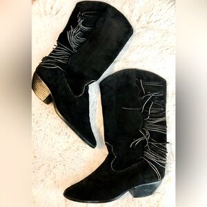 Black suede fringe boots